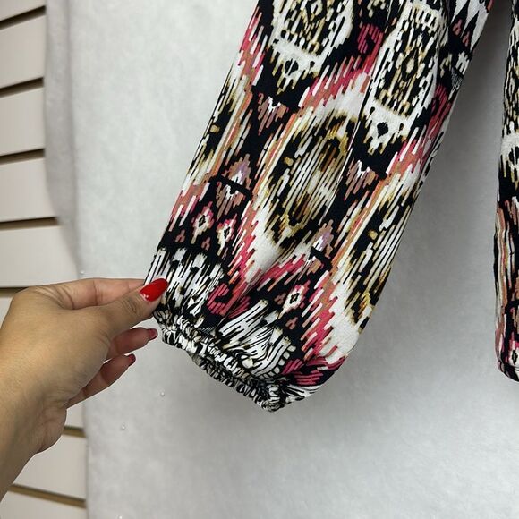 Figueroa Flower Anthropologie Peasant Top Blouse Shirt Crochet Geo Black Pink M - Picture 3 of 10